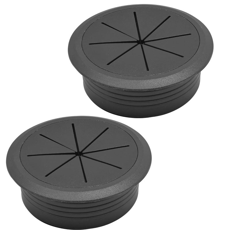 BOPOREAE Desk Grommet 2-1/16"" (53 mm), Desk Hole Cover for Cables Black, Cable Grommet ABS Plastic, Desk Hole Grommet for Office and Home Table Cable, Detachable & Flexible Cable Cord Organizer-2 Pcs - Image 1